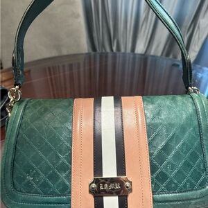 L.A.M.B. Green and Tan Shoulder Bag